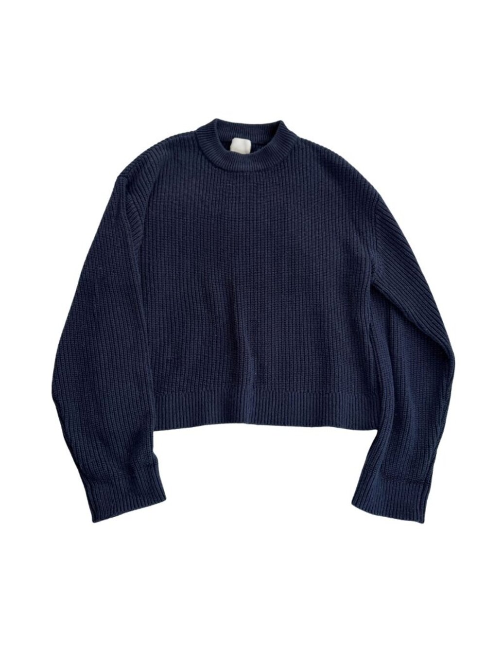 H&M Dark Navy Blue Chunky Rib Knit Crop Slouchy Sweater